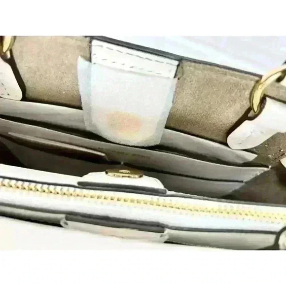 Michael Kors Satchel Hamilton Legacy SM Studded Leather Belted Purse Optic White - Picture 8 of 12